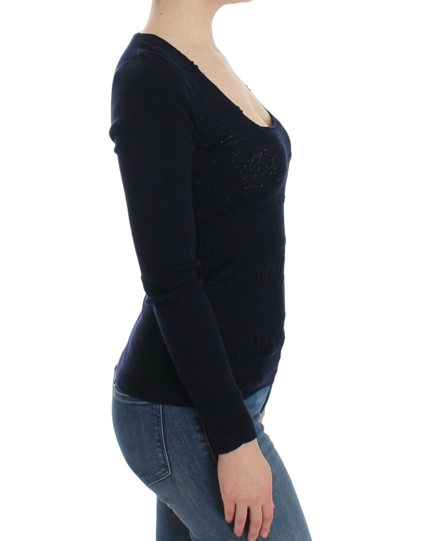 Ermanno Scervino Blue Knitted Wool Stretch Sweater Top Ermanno Scervino