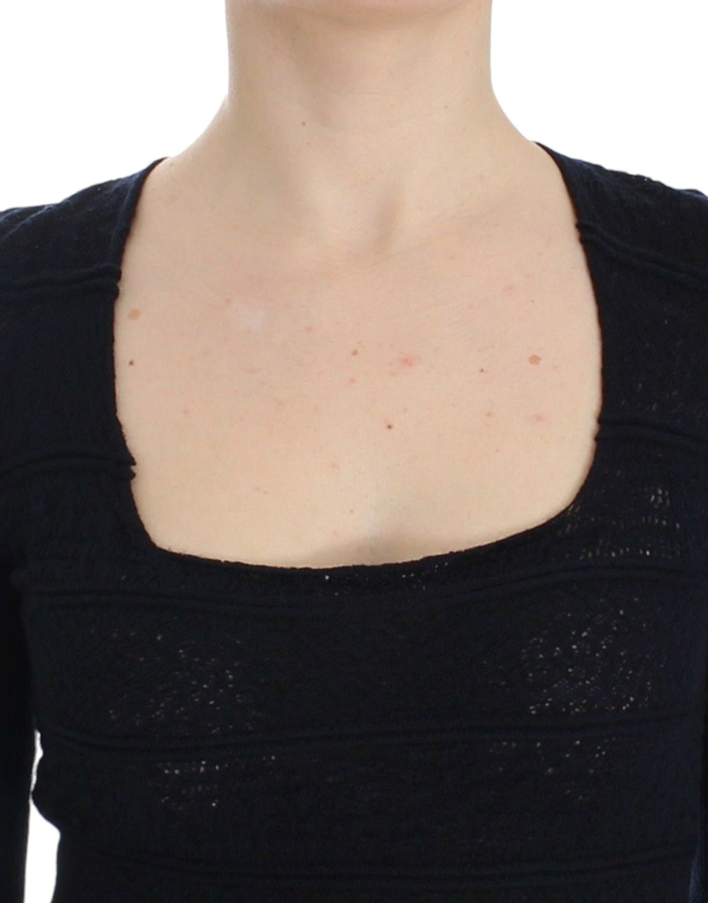 Ermanno Scervino Blue Knitted Wool Stretch Sweater Top Ermanno Scervino
