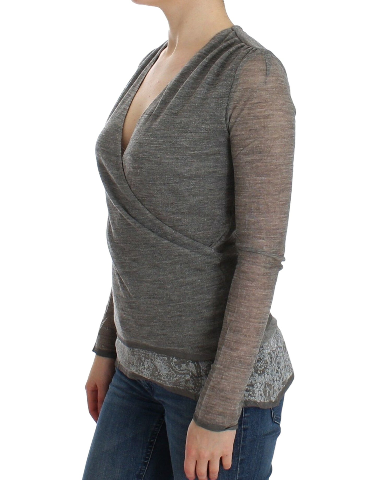 Ermanno Scervino Gray Wool Blend Stretch Long Sleeve Sweater Ermanno Scervino