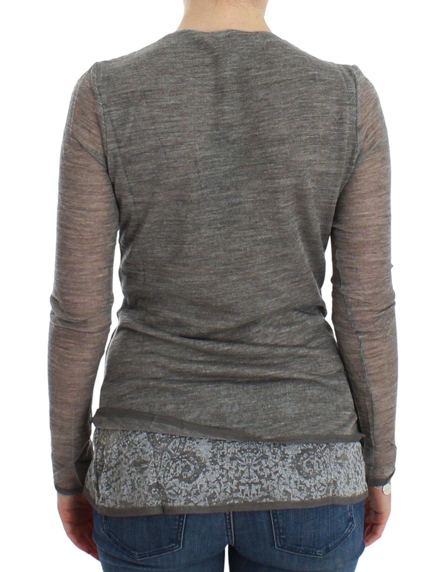 Ermanno Scervino Gray Wool Blend Stretch Long Sleeve Sweater Ermanno Scervino