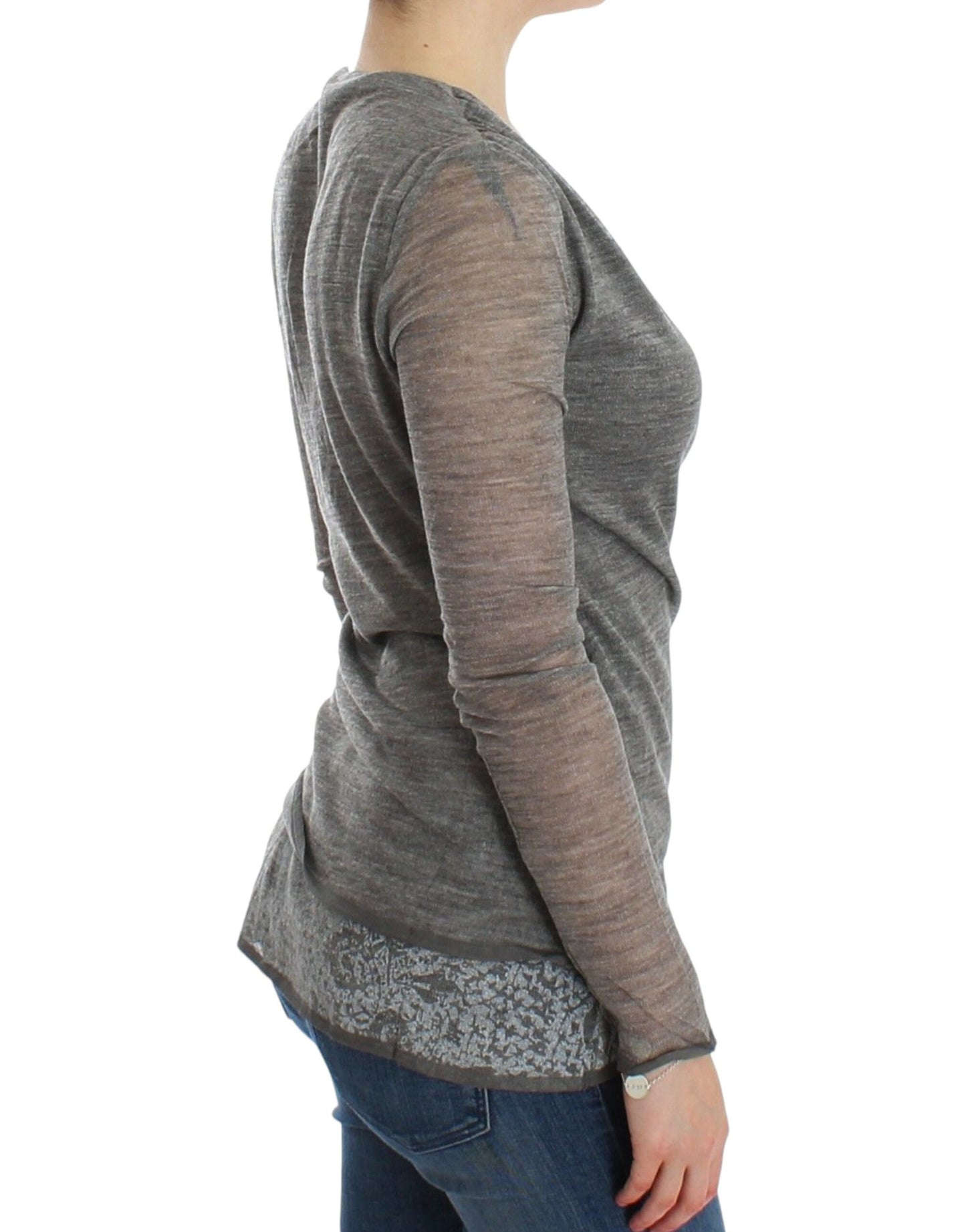 Ermanno Scervino Gray Wool Blend Stretch Long Sleeve Sweater Ermanno Scervino