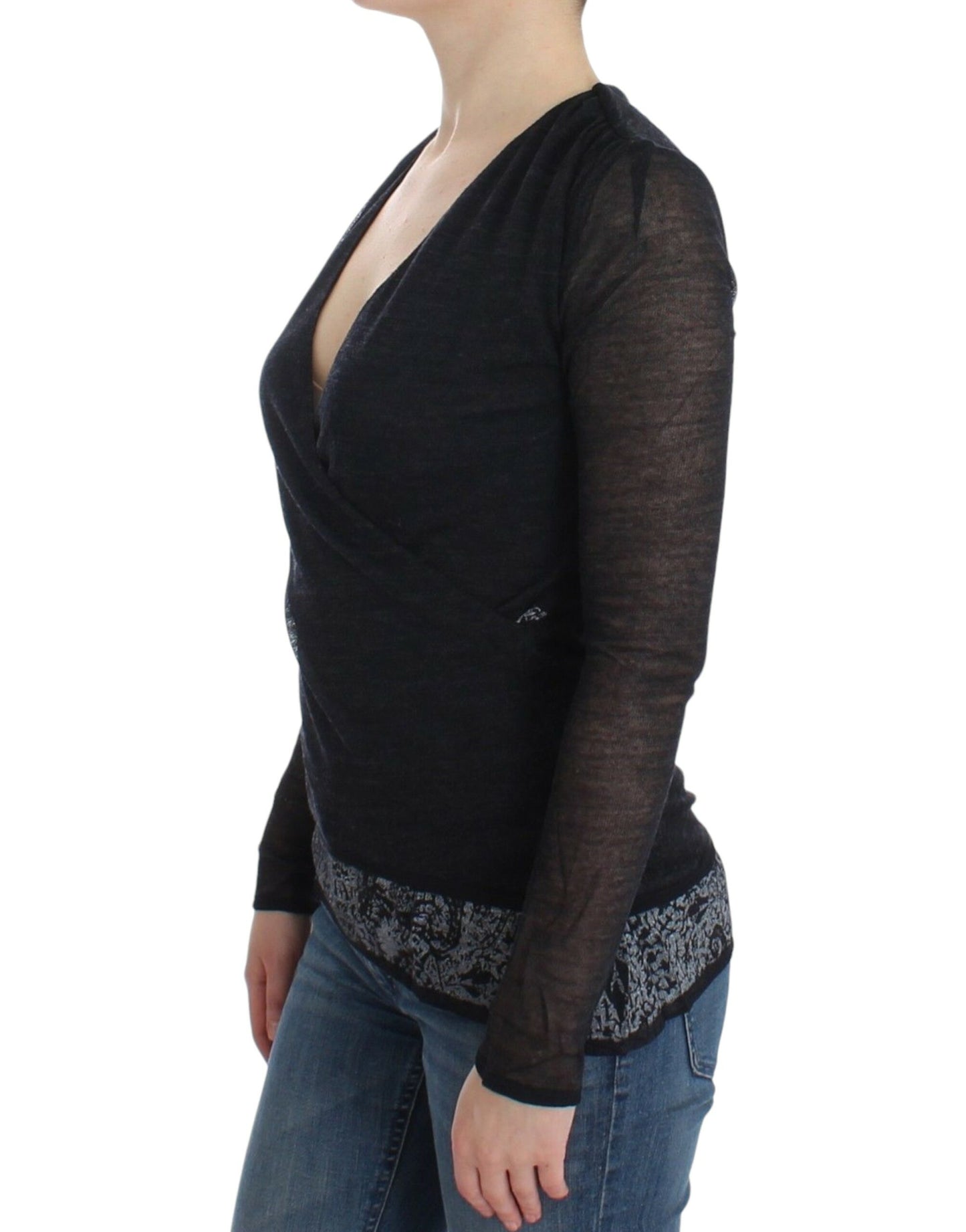 Ermanno Scervino Black Wool Blend Stretch Long Sleeve Sweater Ermanno Scervino