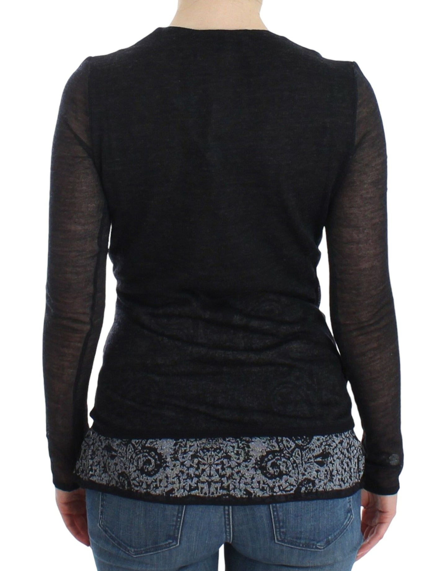 Ermanno Scervino Black Wool Blend Stretch Long Sleeve Sweater Ermanno Scervino