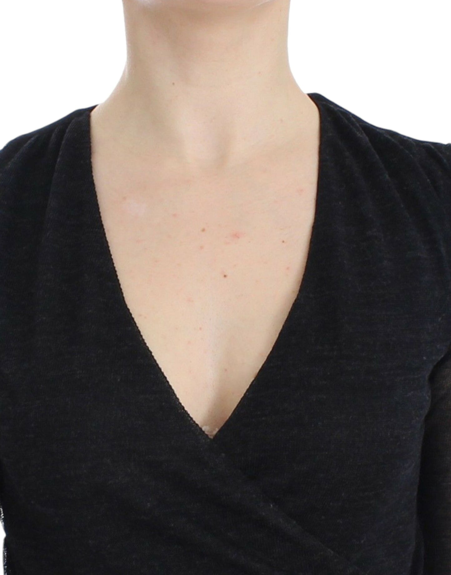 Ermanno Scervino Black Wool Blend Stretch Long Sleeve Sweater Ermanno Scervino