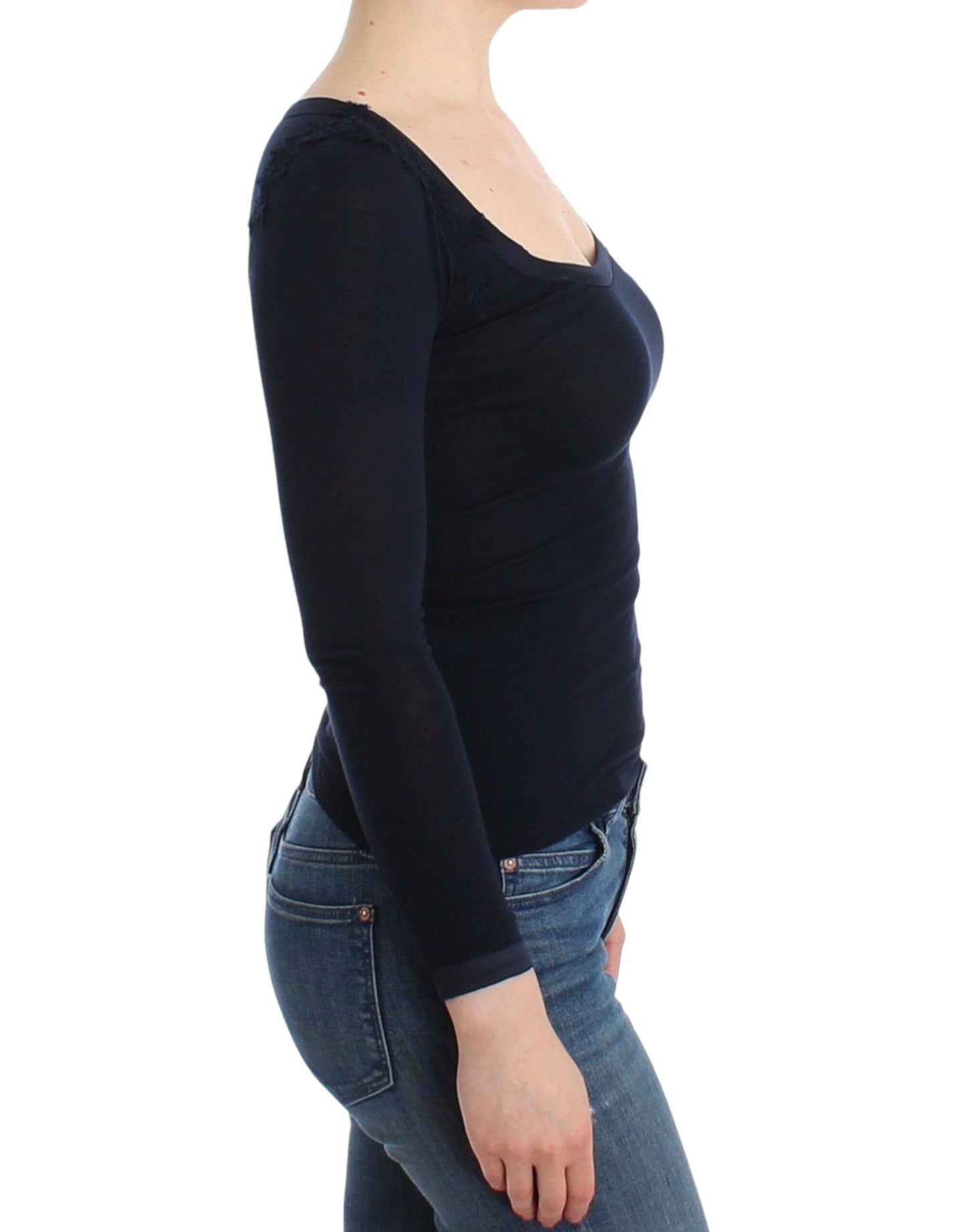 Ermanno Scervino Lingerie Blue Top Blouse Jumper Lace Rayon Ermanno Scervino