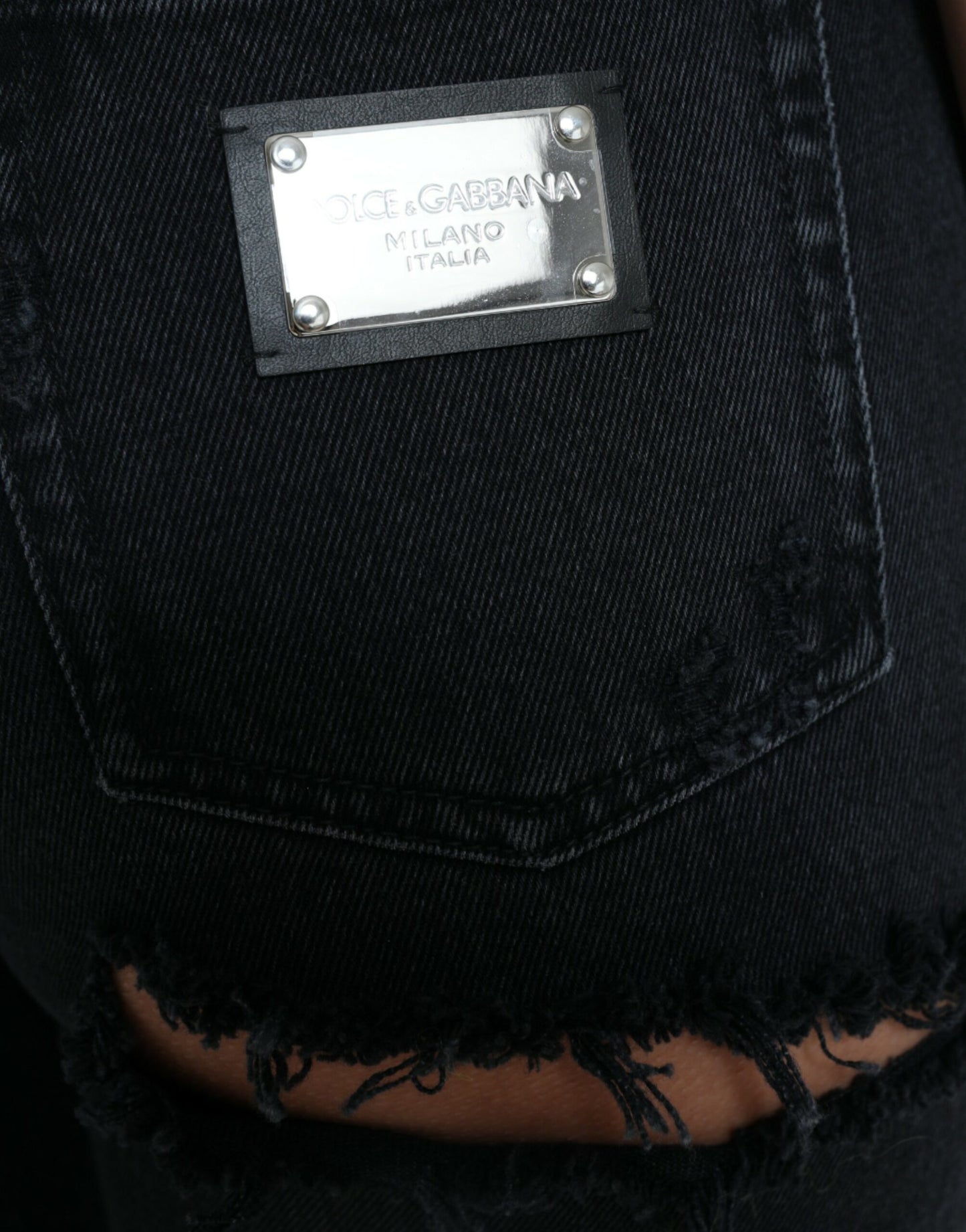 Dolce & Gabbana Black Cotton High Waist Tattered Denim Jeans Dolce & Gabbana