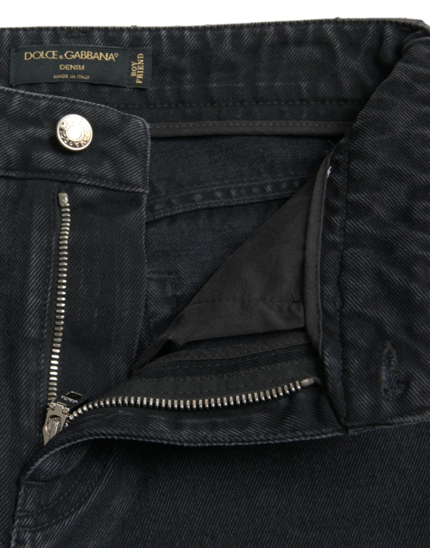 Dolce & Gabbana Black Cotton High Waist Tattered Denim Jeans Dolce & Gabbana
