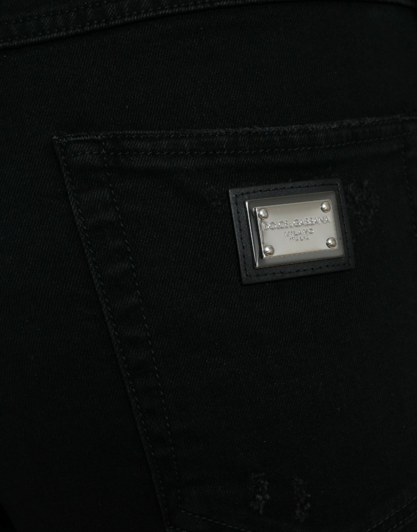Dolce & Gabbana Black Cotton High Waist Tattered Denim Jeans Dolce & Gabbana