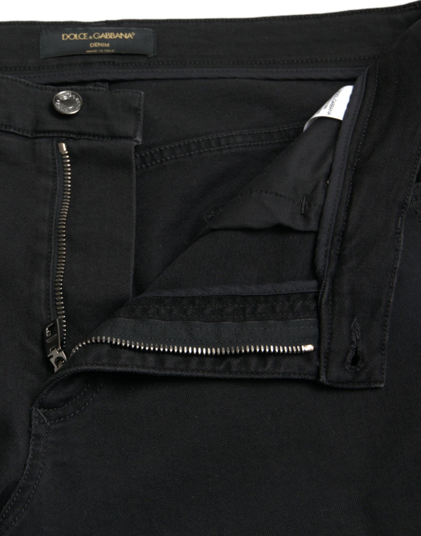 Dolce & Gabbana Black Cotton High Waist Tattered Denim Jeans Dolce & Gabbana