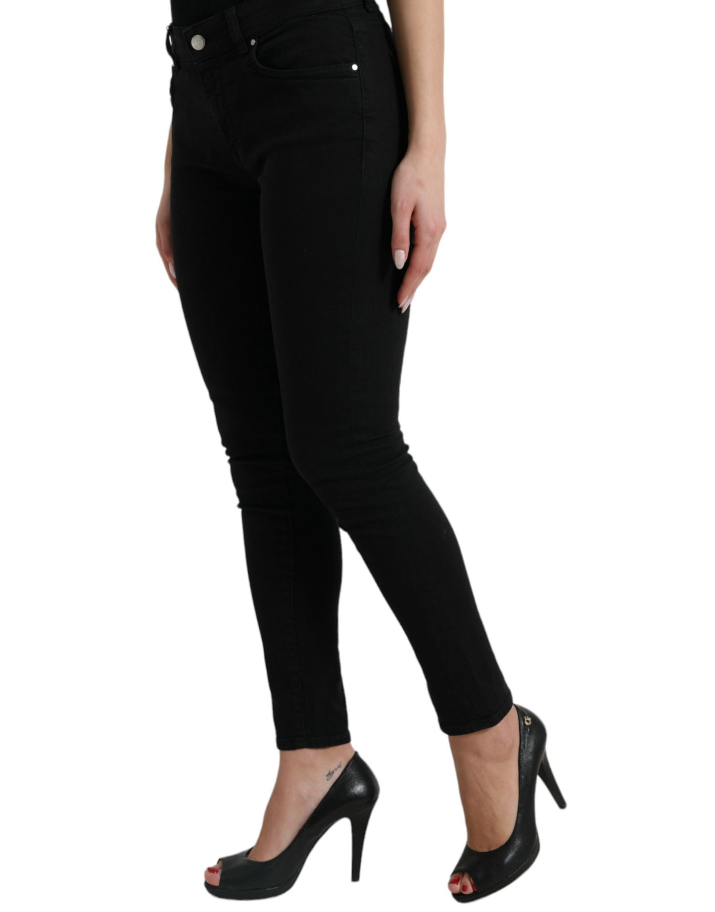 Dolce & Gabbana Black Cotton Mid Waist Skinny Denim Jeans Dolce & Gabbana