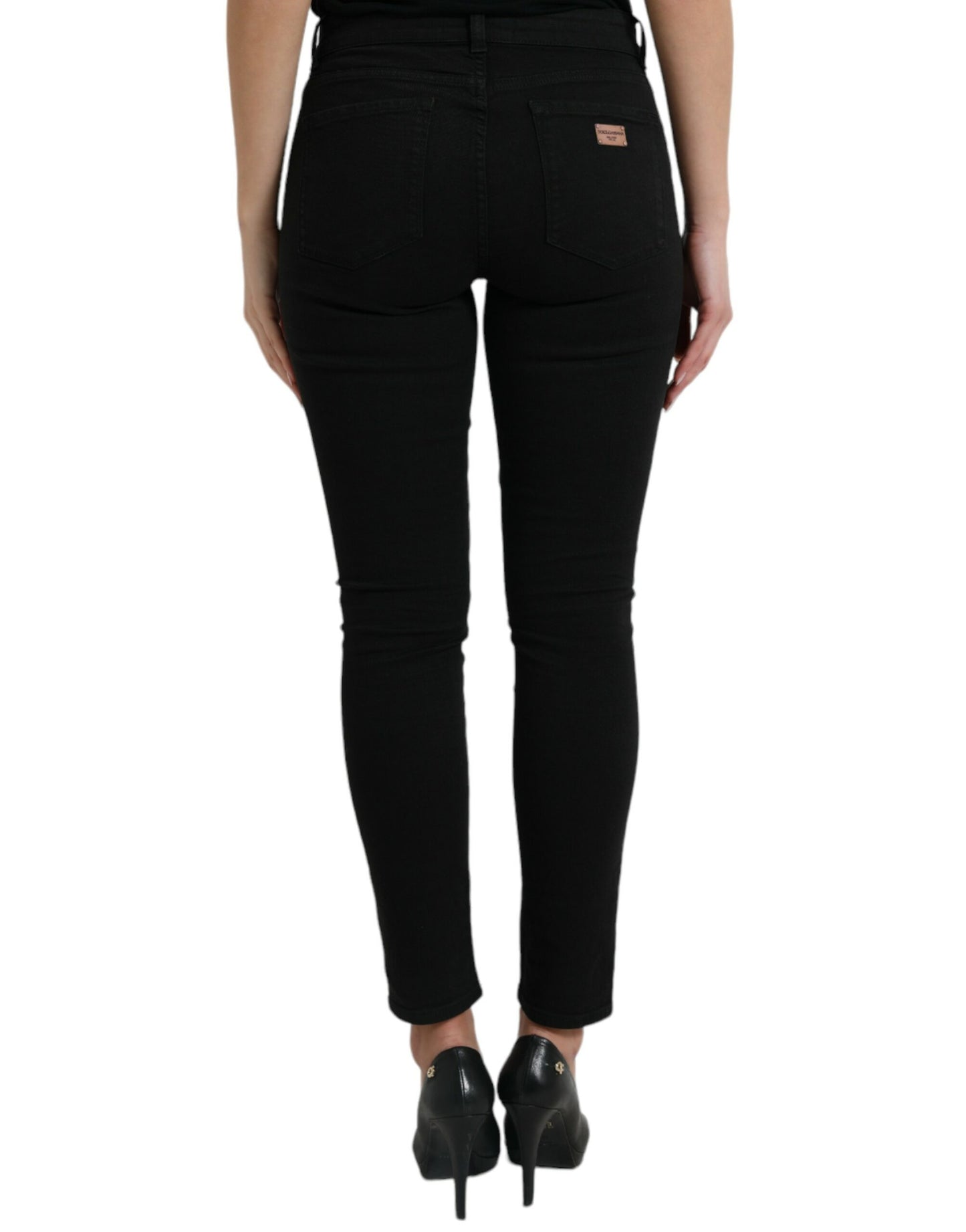 Dolce & Gabbana Black Cotton Mid Waist Skinny Denim Jeans Dolce & Gabbana