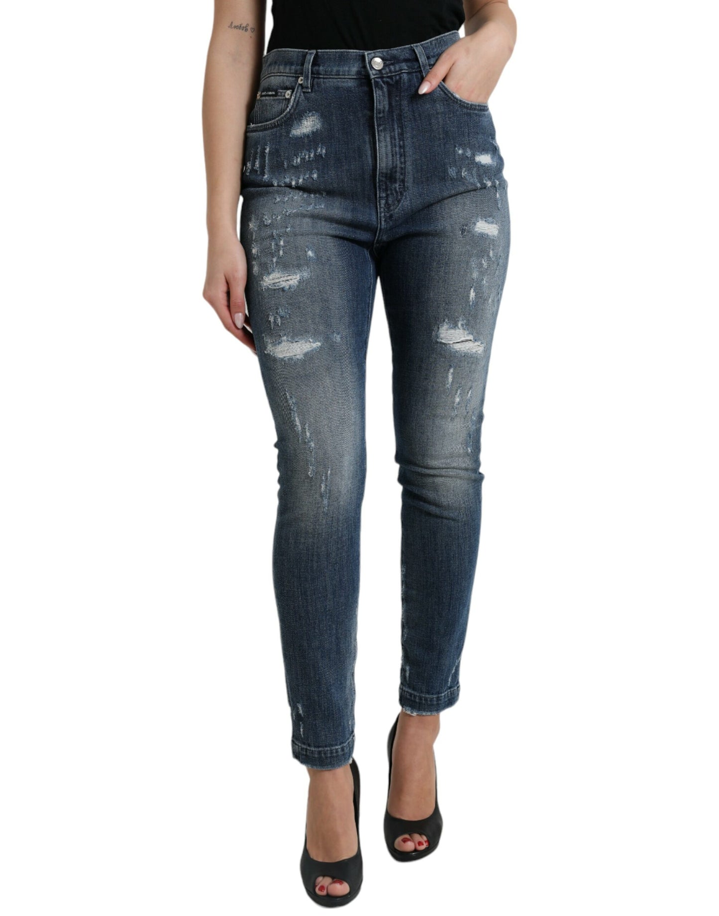 Dolce & Gabbana Dark Blue Distressed GRACE Skinny Denim Jeans Dolce & Gabbana
