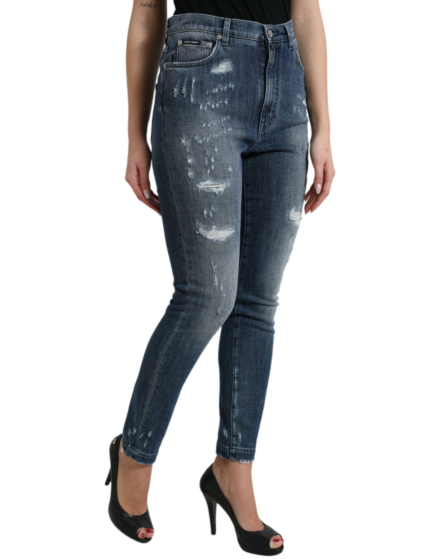 Dolce & Gabbana Dark Blue Distressed GRACE Skinny Denim Jeans Dolce & Gabbana