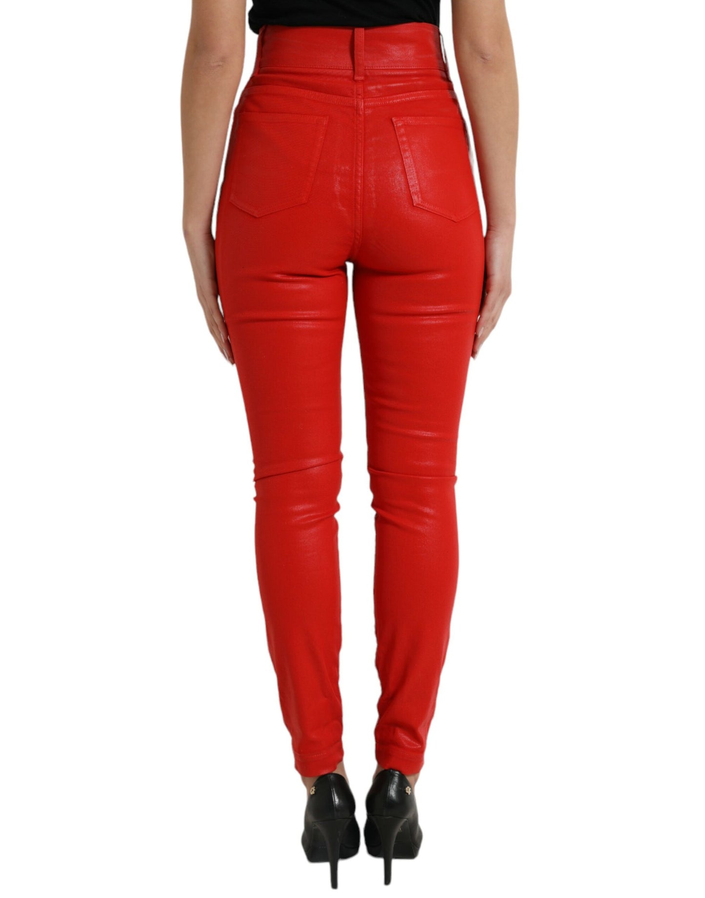 Dolce & Gabbana Red Cotton High Waist Skinny Denim Jeans Dolce & Gabbana
