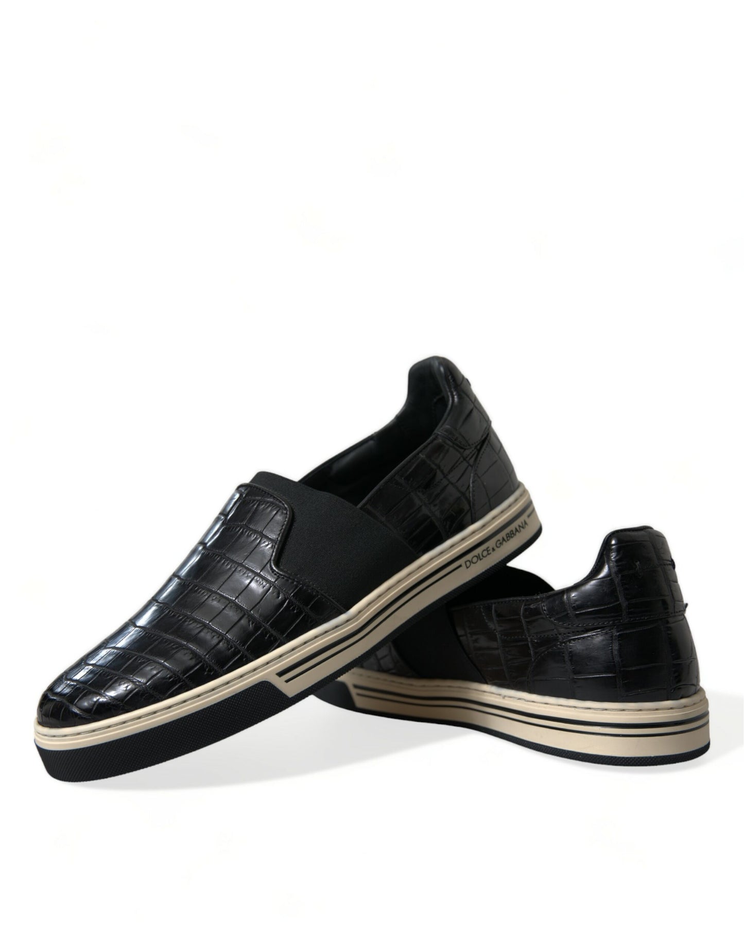 Dolce & Gabbana Black Croc Exotic Leather Sneakers Shoes Dolce & Gabbana