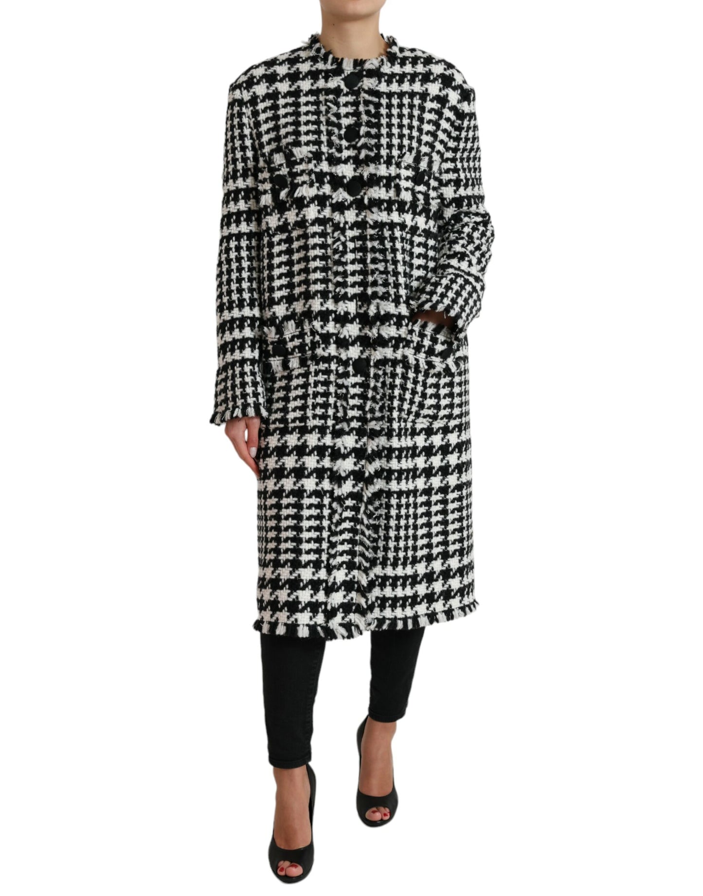 Dolce & Gabbana Black White Houndstooth Trench Coat Jacket Dolce & Gabbana