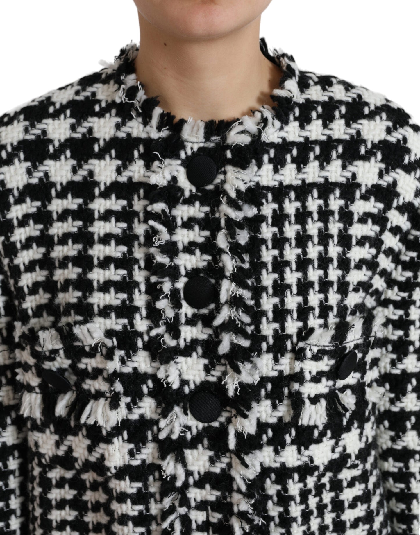 Dolce & Gabbana Black White Houndstooth Trench Coat Jacket Dolce & Gabbana