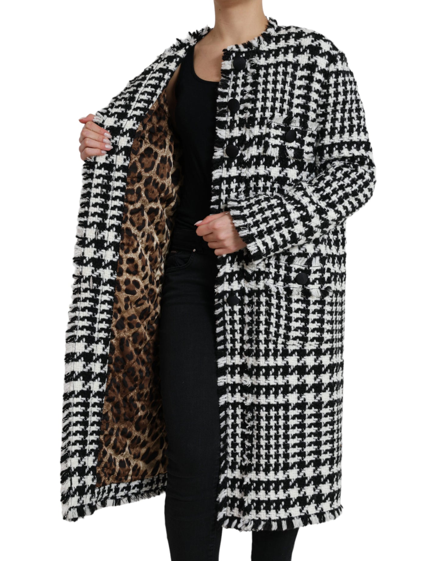 Dolce & Gabbana Black White Houndstooth Trench Coat Jacket Dolce & Gabbana