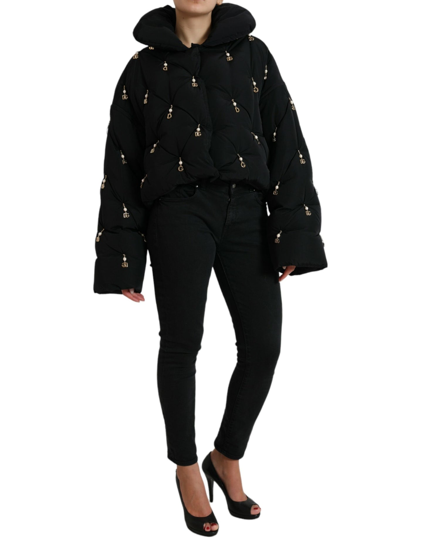 Dolce & Gabbana Black Embellished Quilted Shell Bomber Jacket Dolce & Gabbana