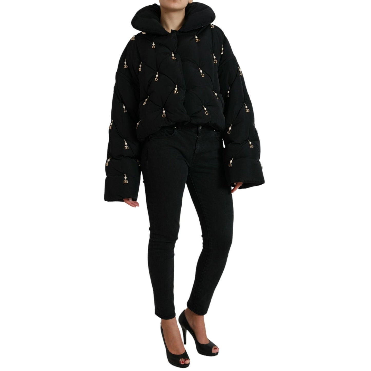 Dolce & Gabbana Black Embellished Quilted Shell Bomber Jacket