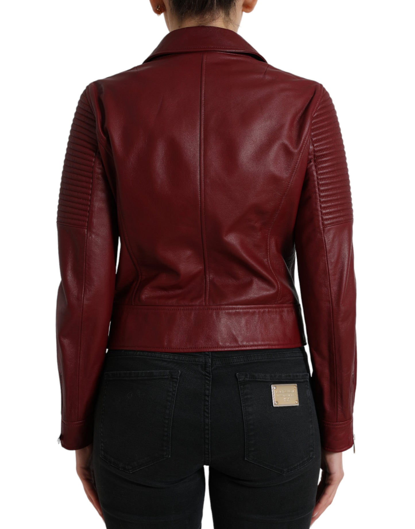 Dolce & Gabbana Bordeaux Leather Biker Coat Lambskin Jacket Dolce & Gabbana