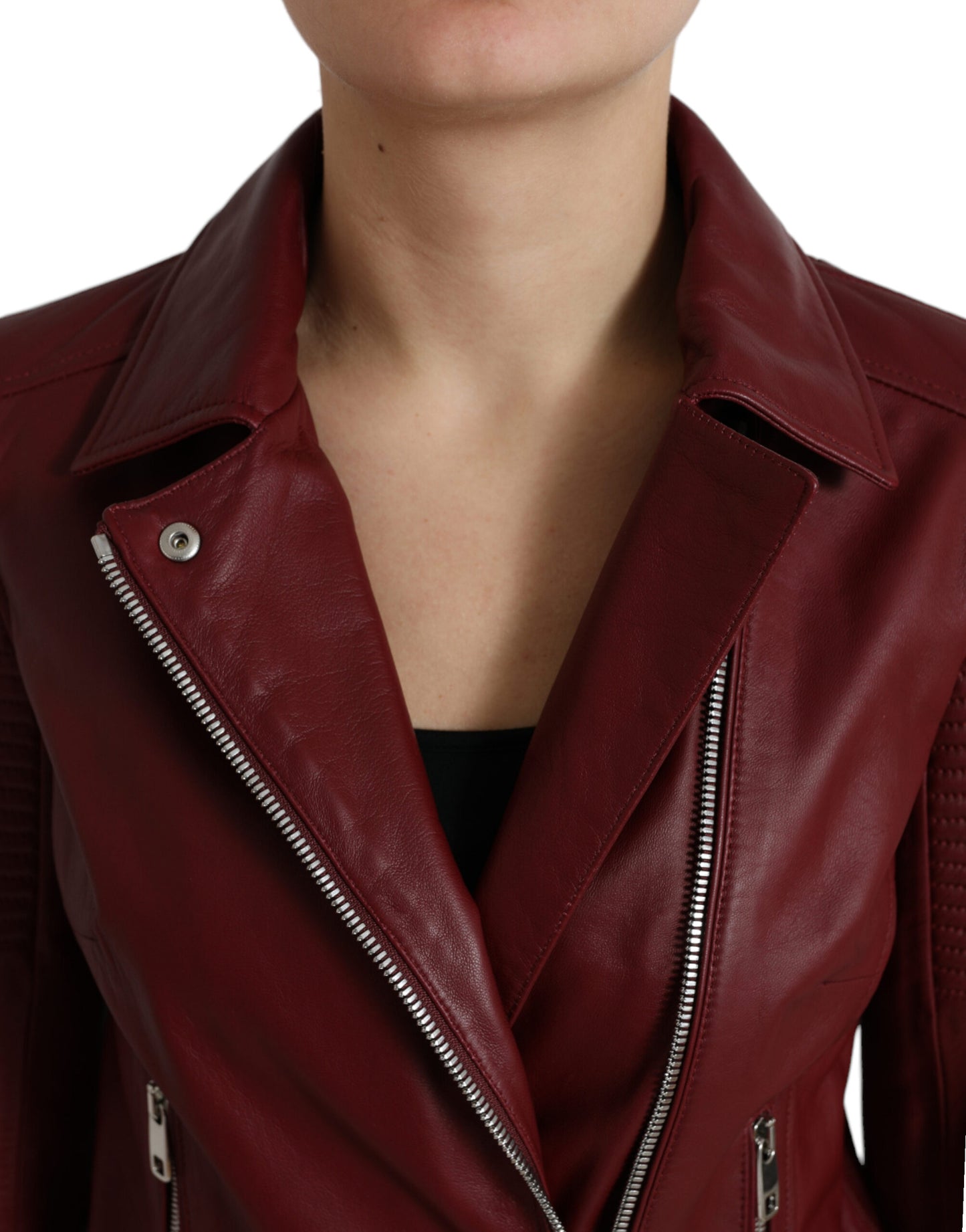 Dolce & Gabbana Bordeaux Leather Biker Coat Lambskin Jacket Dolce & Gabbana