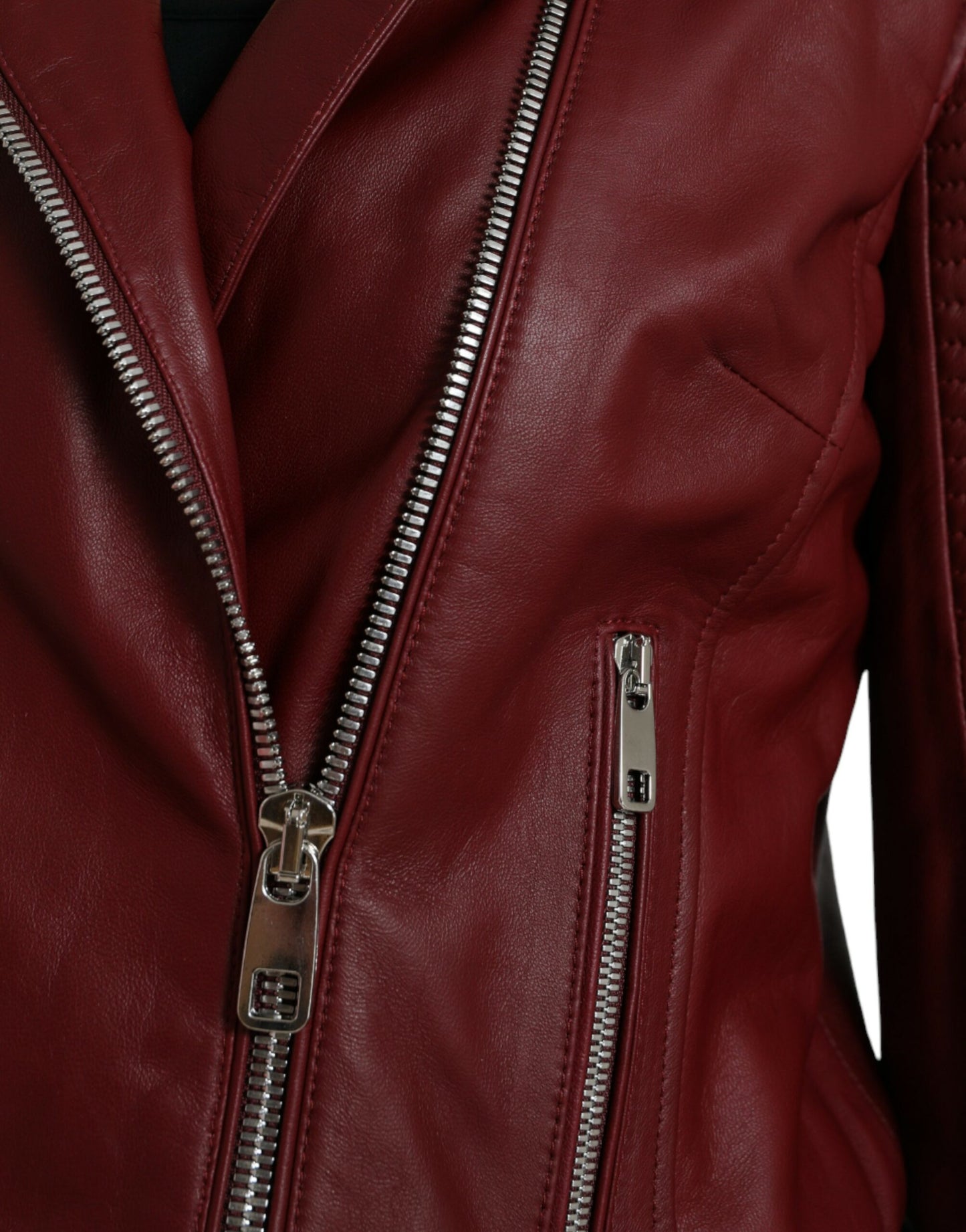 Dolce & Gabbana Bordeaux Leather Biker Coat Lambskin Jacket Dolce & Gabbana