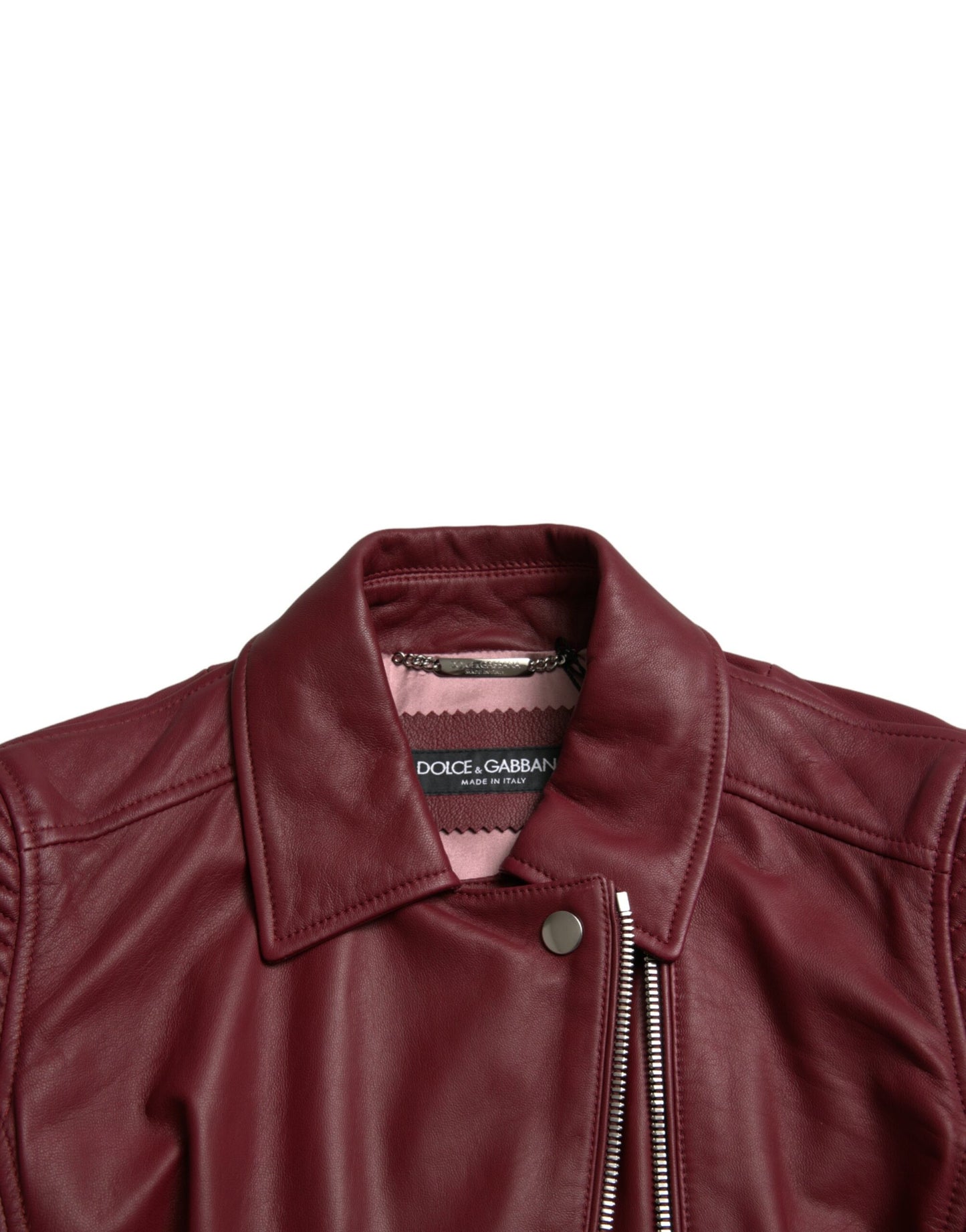 Dolce & Gabbana Bordeaux Leather Biker Coat Lambskin Jacket Dolce & Gabbana
