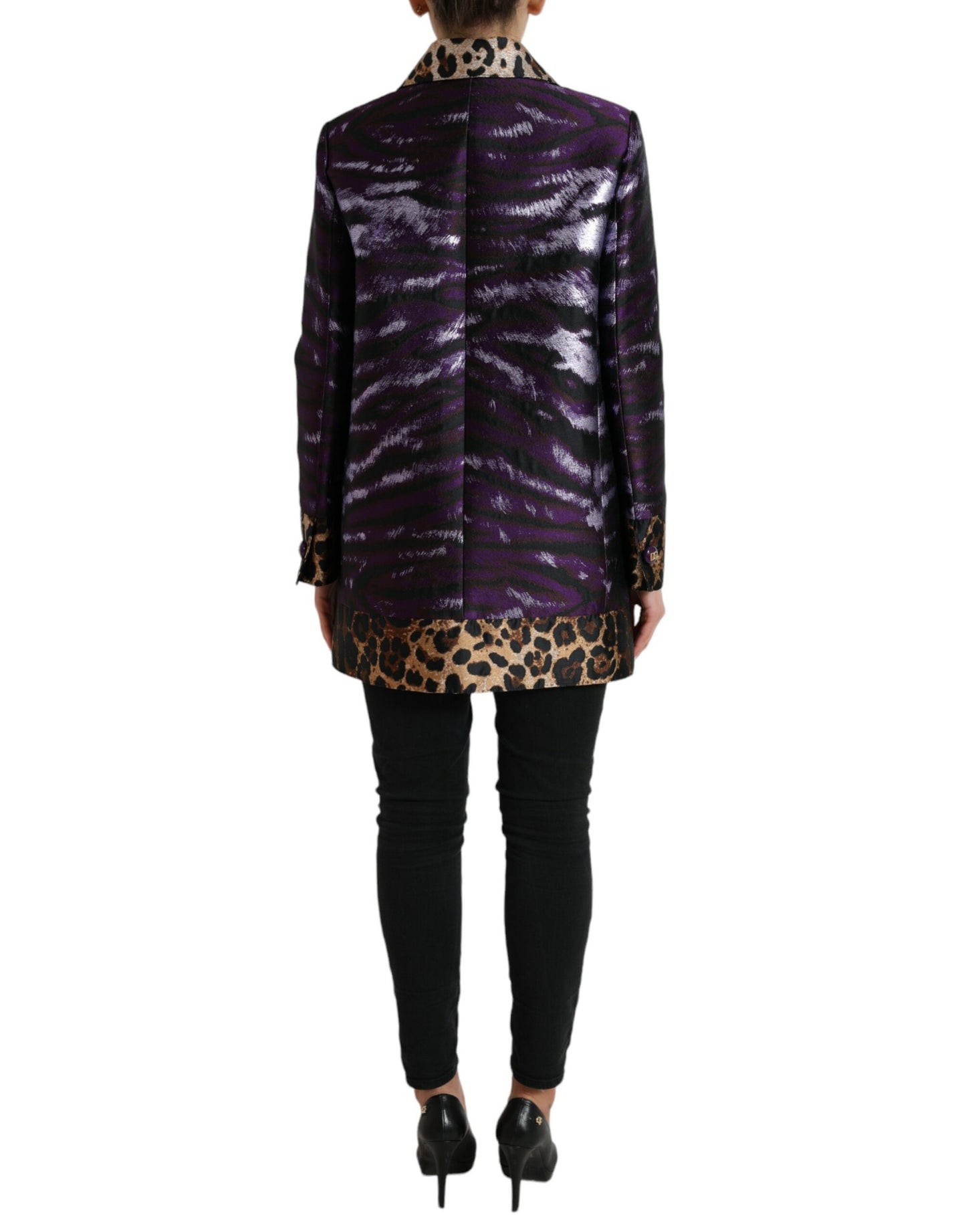 Dolce & Gabbana Purple Lamé Jacquard Tiger Print Coat Jacket Dolce & Gabbana