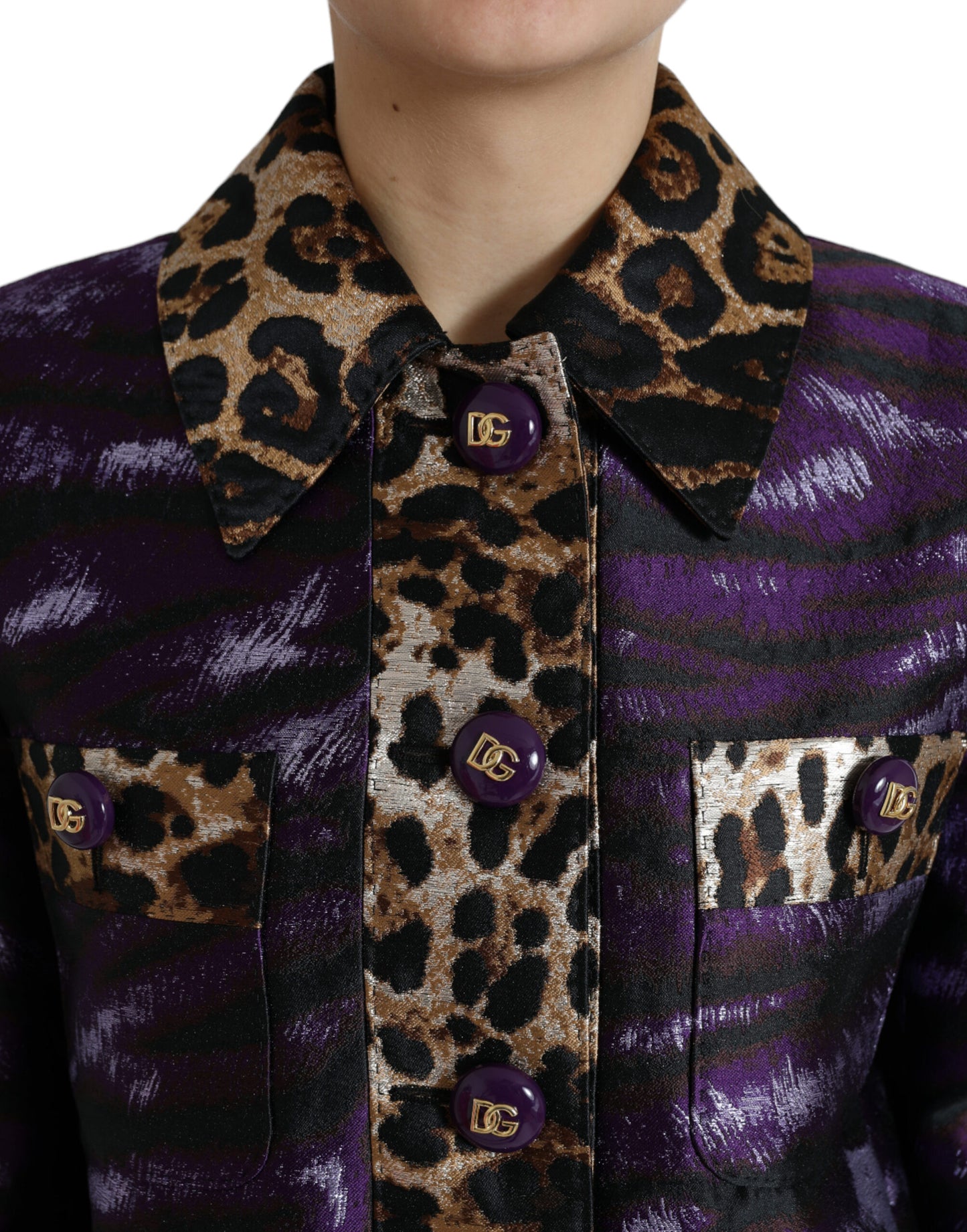 Dolce & Gabbana Purple Lamé Jacquard Tiger Print Coat Jacket Dolce & Gabbana