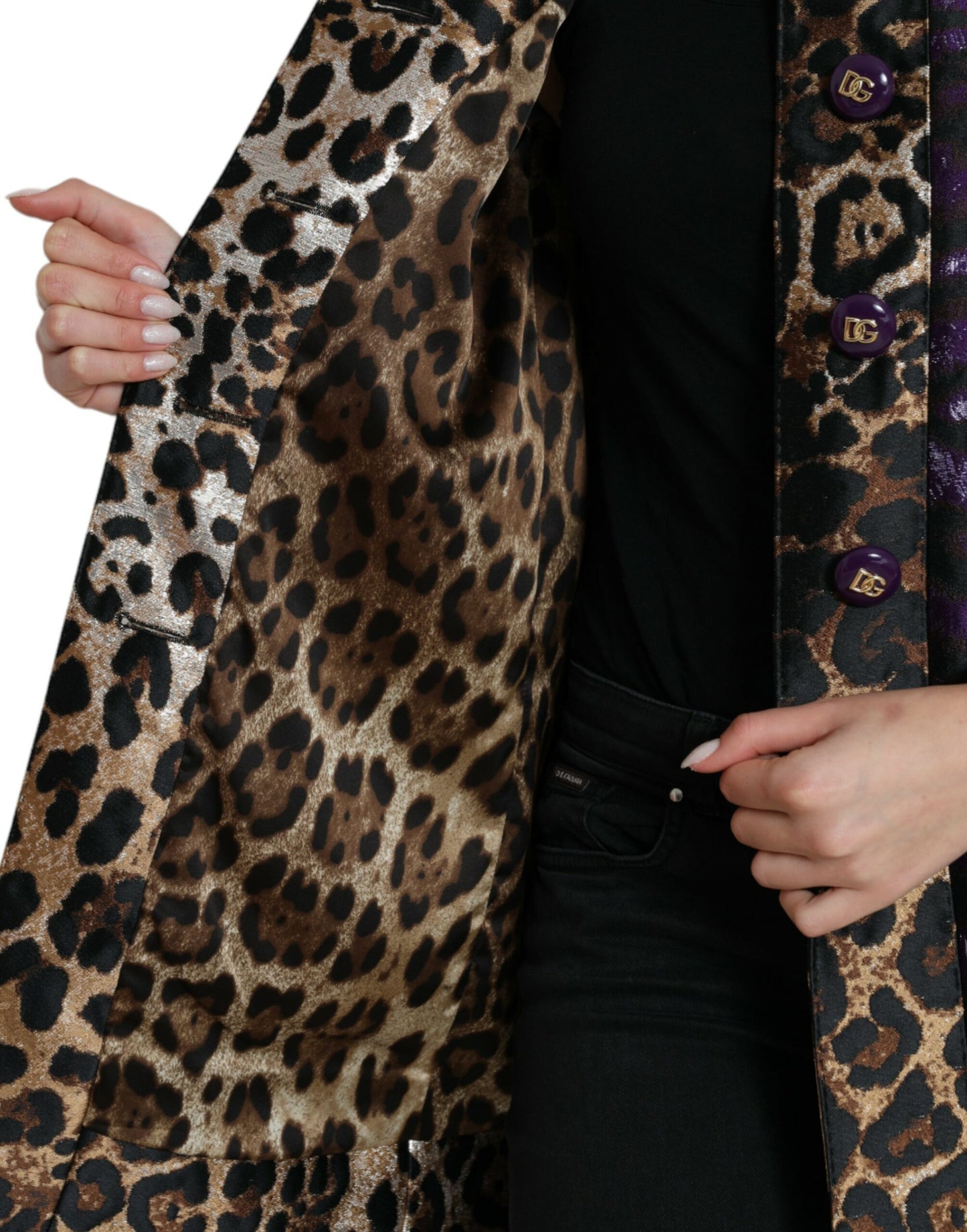 Dolce & Gabbana Purple Lamé Jacquard Tiger Print Coat Jacket Dolce & Gabbana
