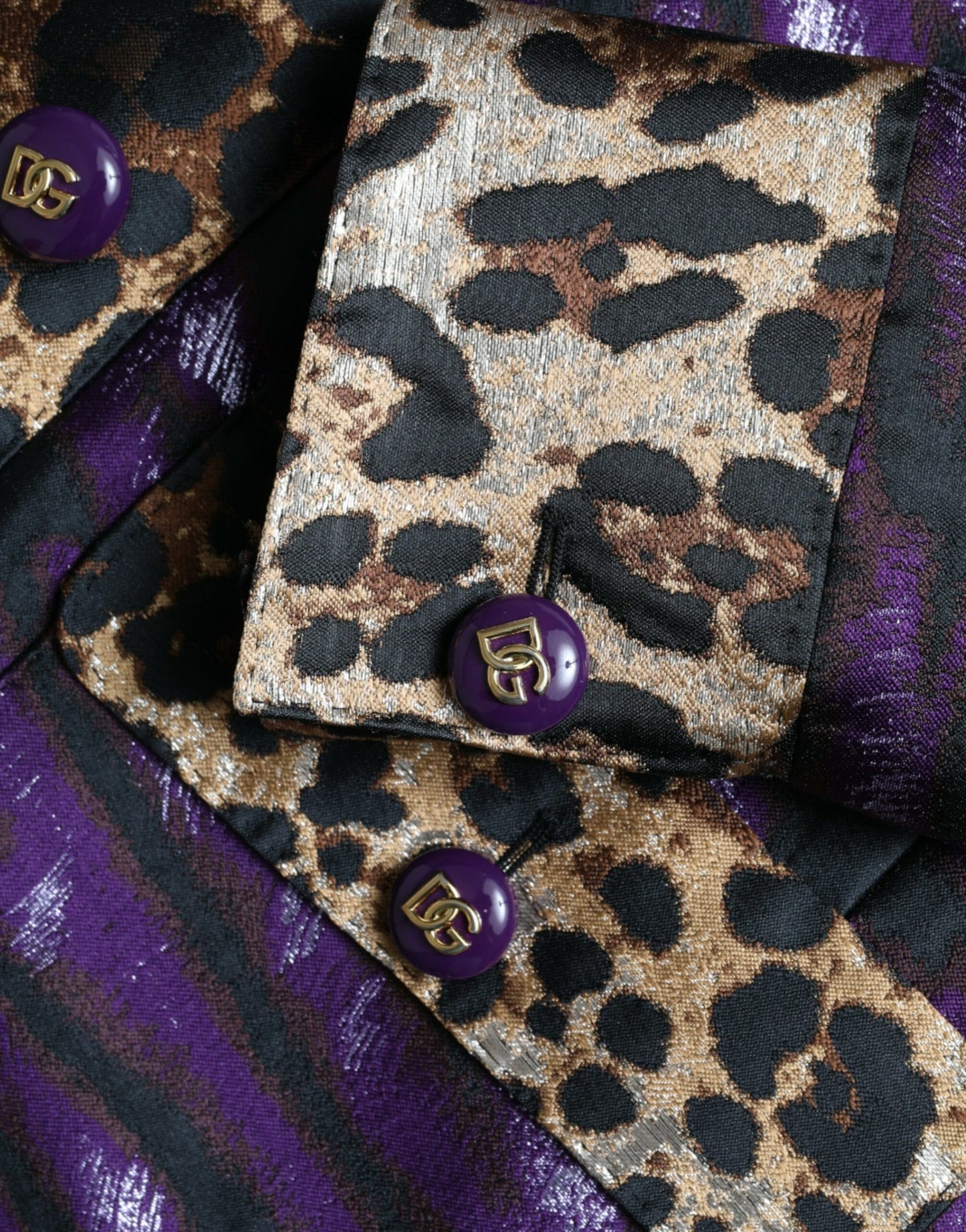 Dolce & Gabbana Purple Lamé Jacquard Tiger Print Coat Jacket Dolce & Gabbana