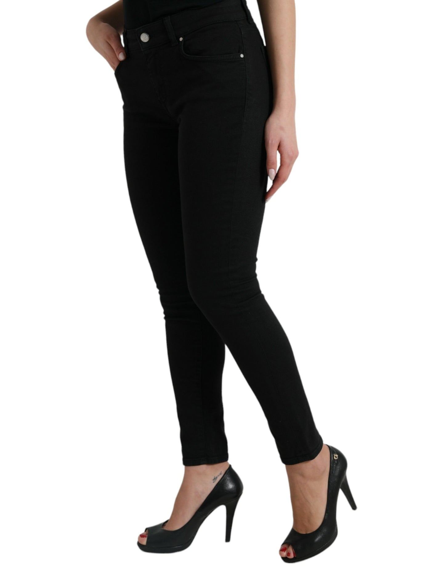 Dolce & Gabbana Black Cotton Mid Waist Skinny Denim Jeans Dolce & Gabbana