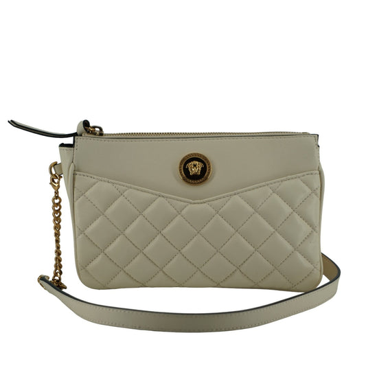 Versace Elegant White Lamb Leather Crossbody Pouch