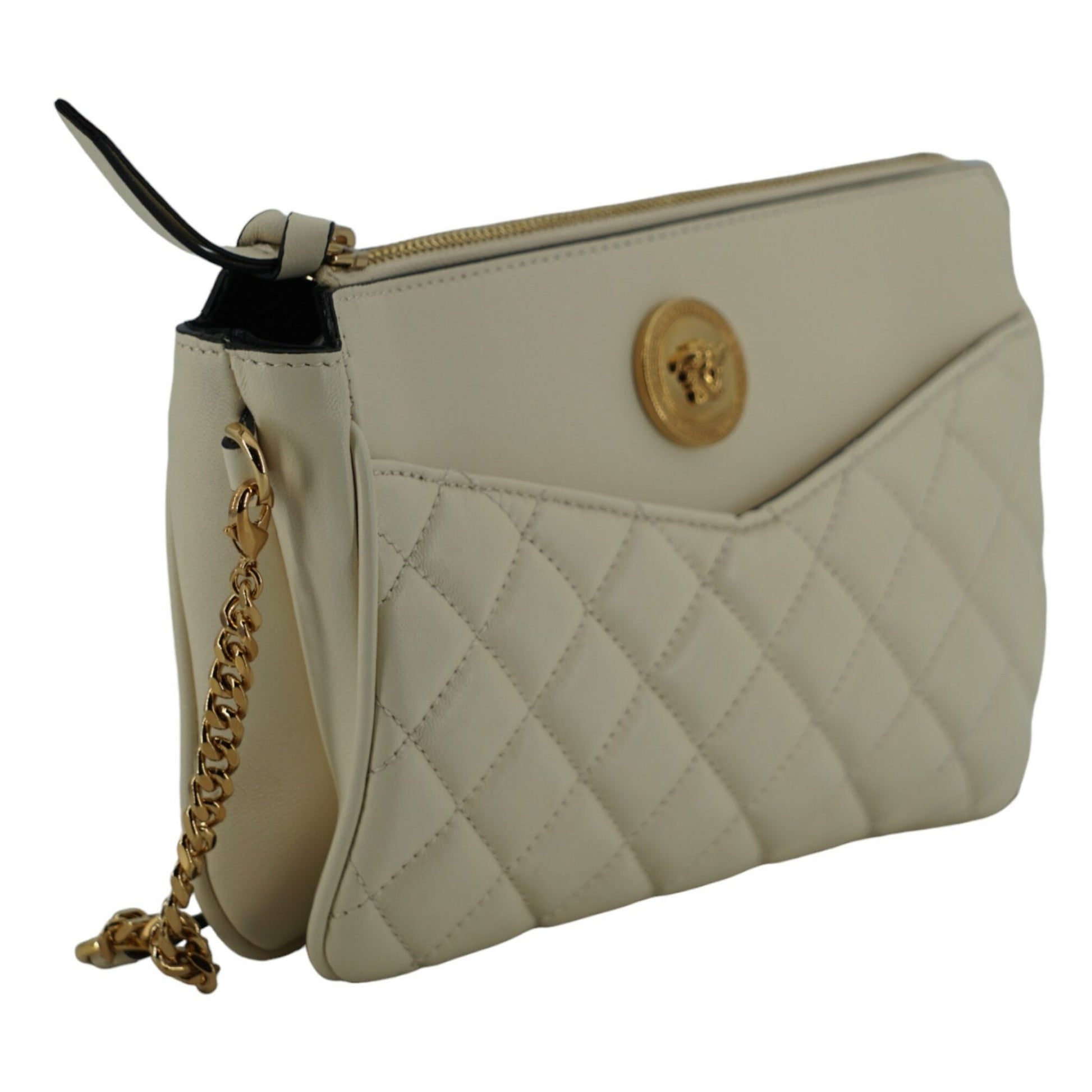 Versace Elegant White Lamb Leather Crossbody Pouch
