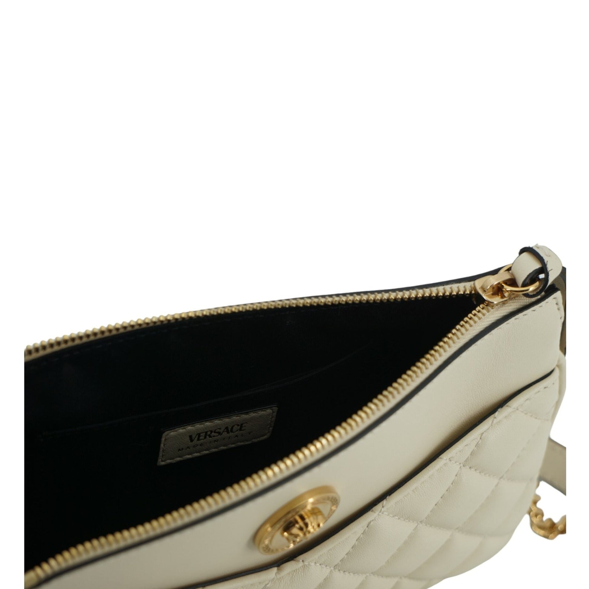 Versace Elegant White Lamb Leather Crossbody Pouch