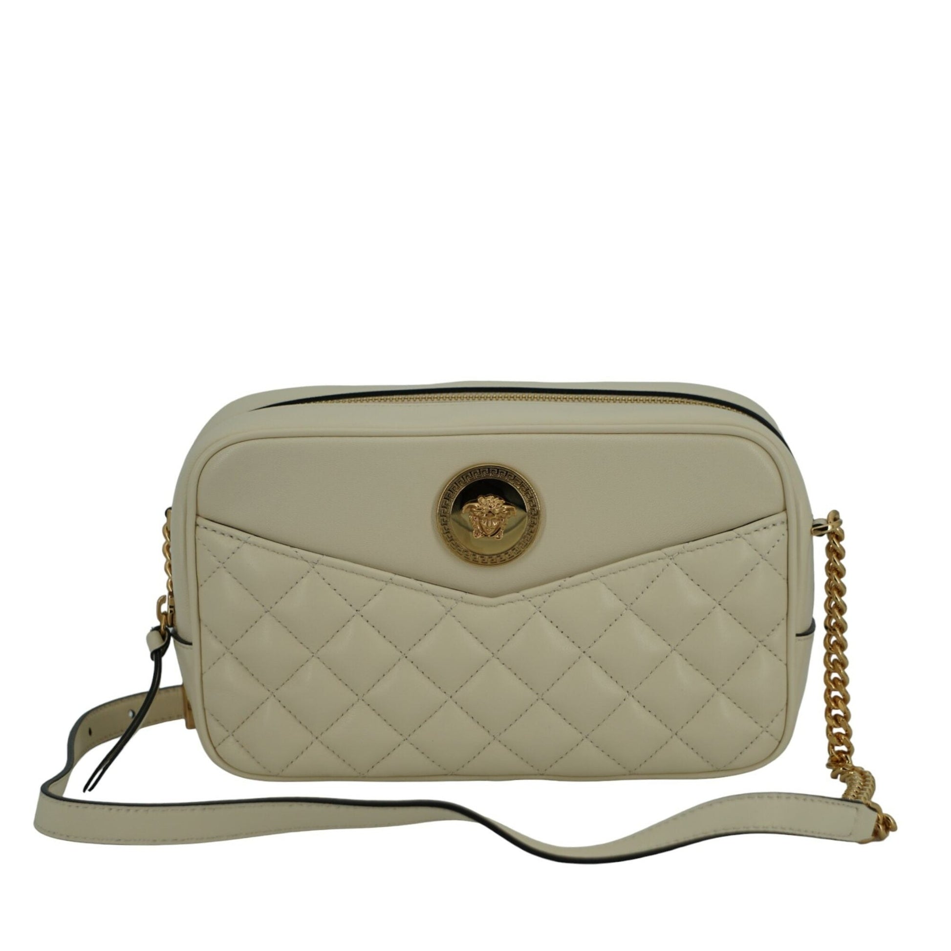 Versace Elegant White Leather Camera Shoulder Bag Versace