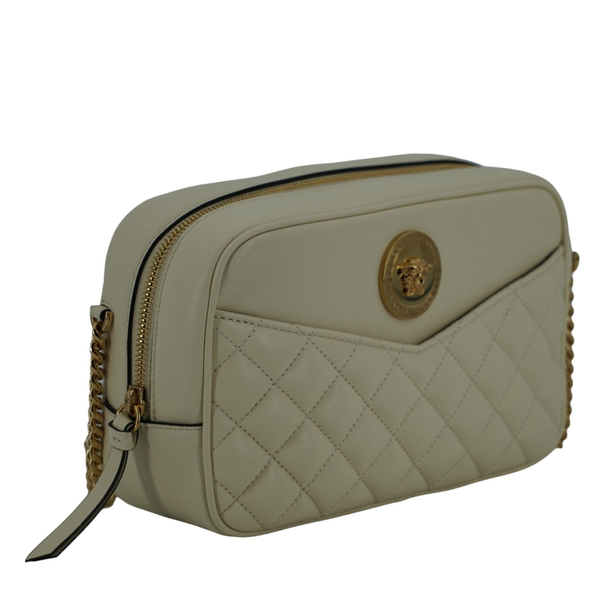 Versace Elegant White Leather Camera Shoulder Bag Versace