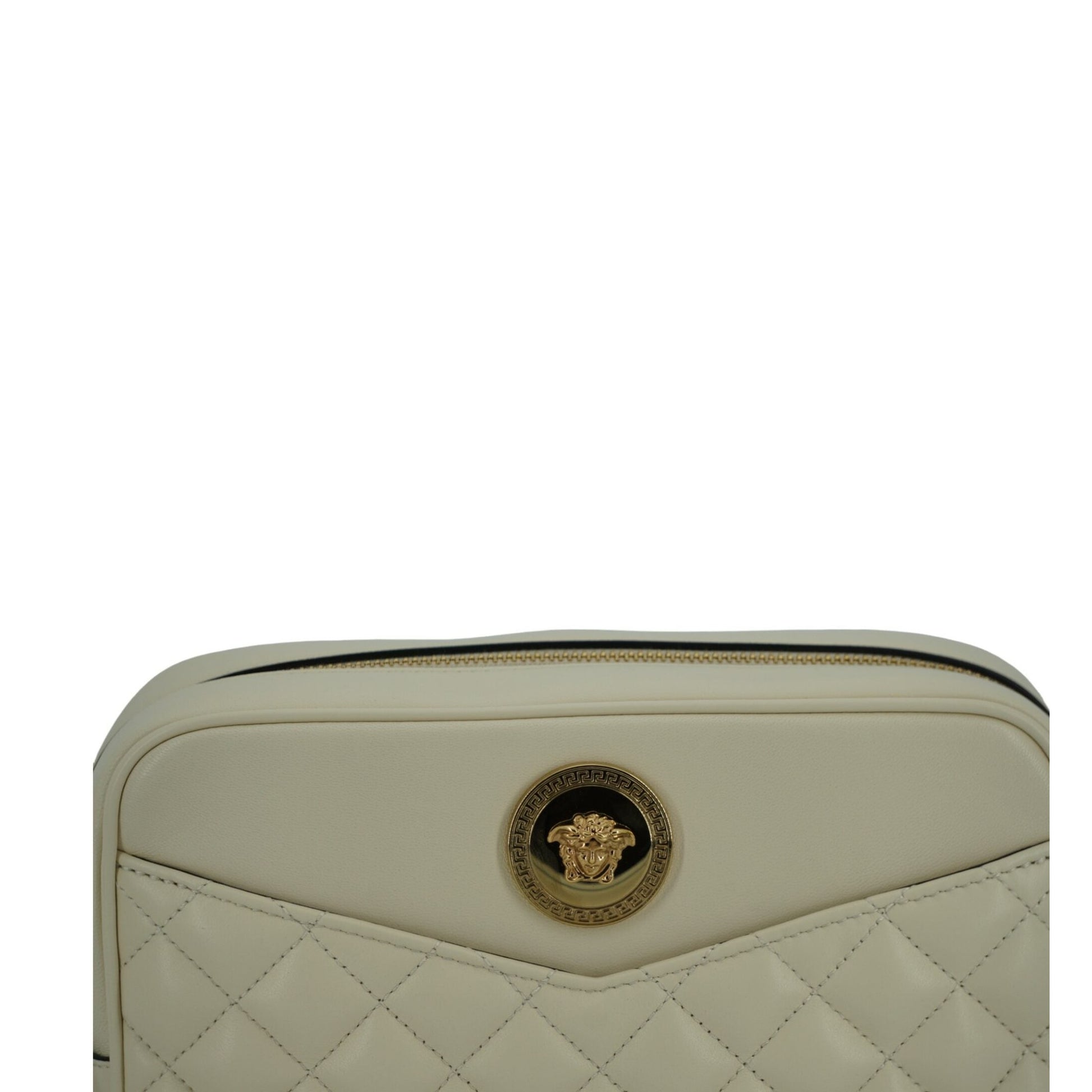 Versace Elegant White Leather Camera Shoulder Bag Versace