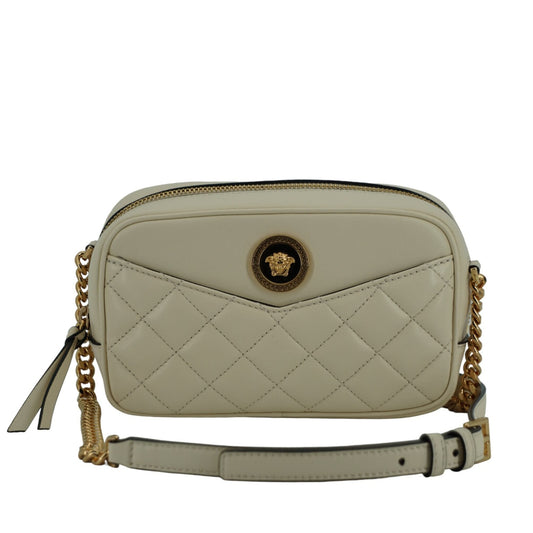 Versace Elegant White Lamb Leather Camera Bag Versace