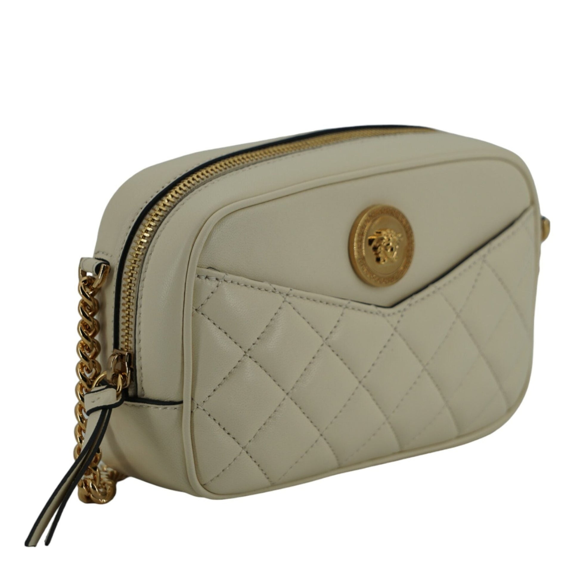 Versace Elegant White Lamb Leather Camera Bag Versace