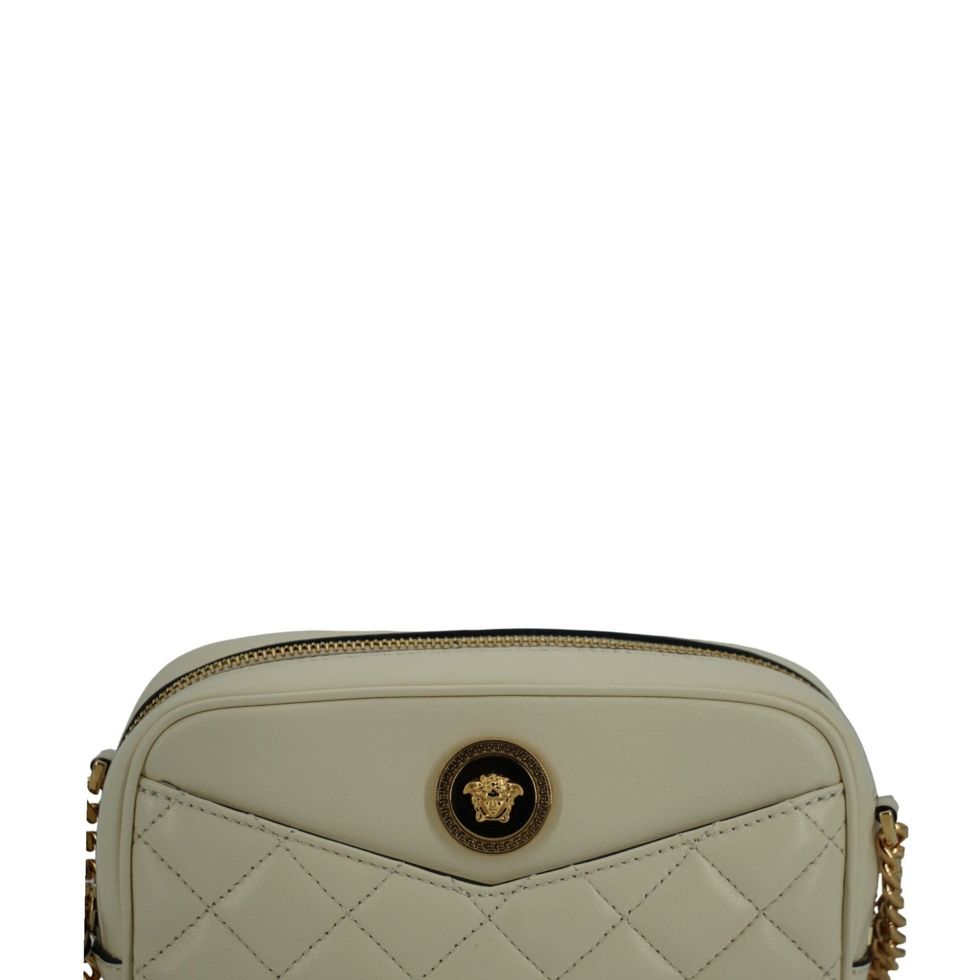 Versace Elegant White Lamb Leather Camera Bag Versace