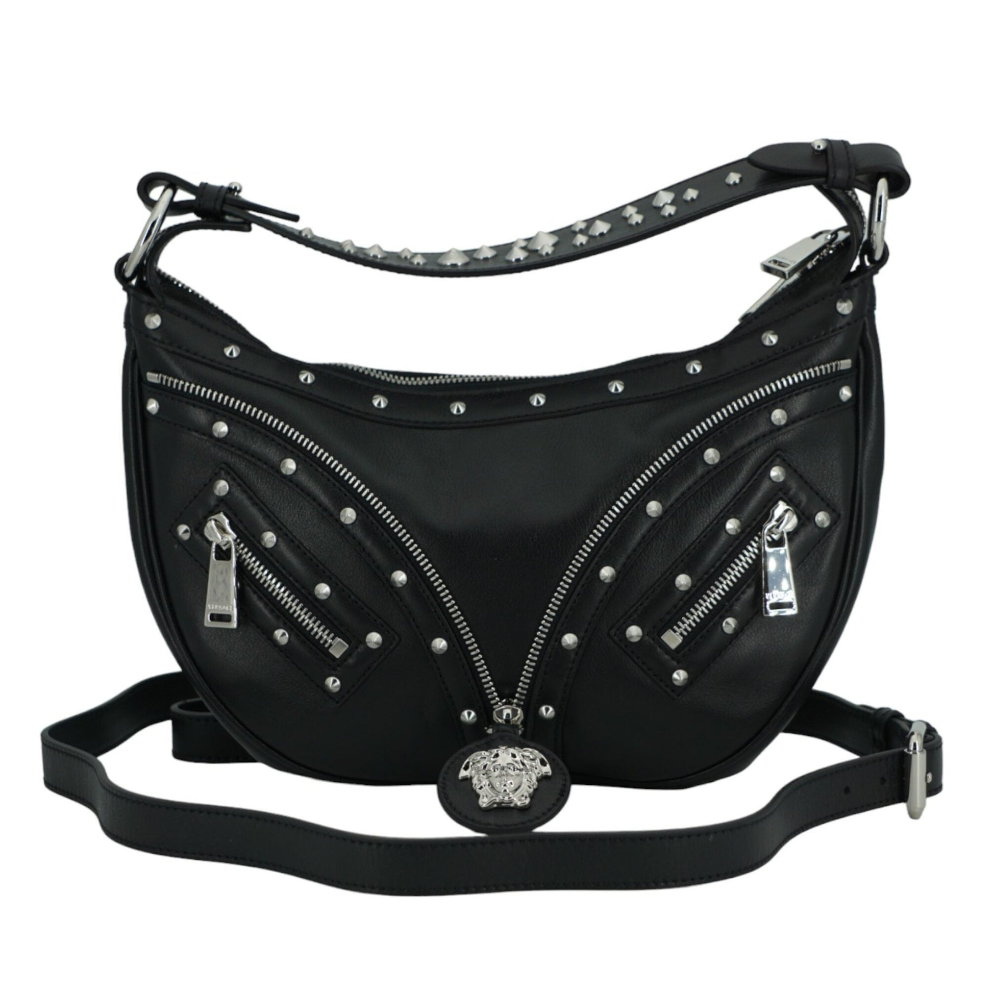 Versace Elegant Black Leather Hobo Shoulder Bag Versace