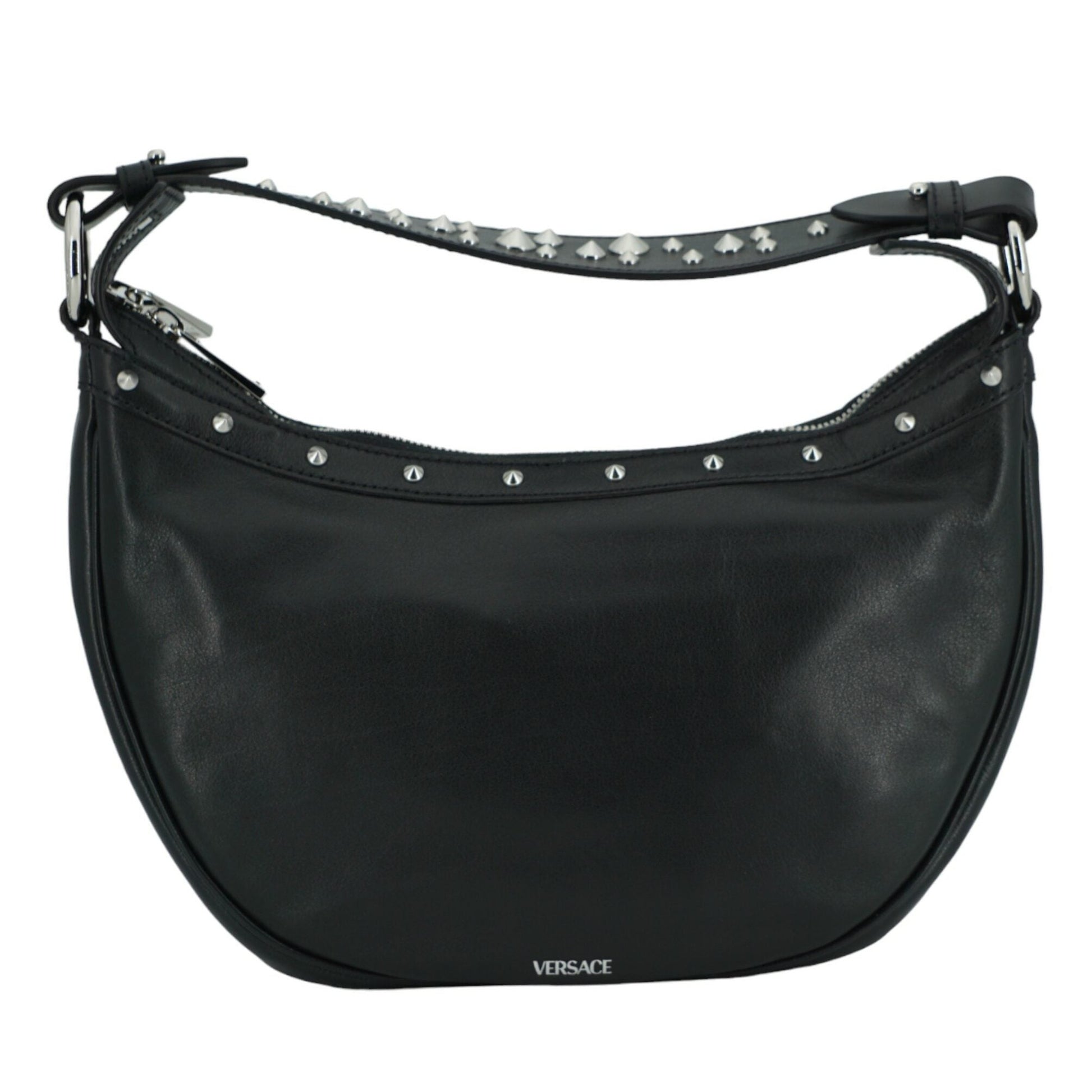 Versace Elegant Black Leather Hobo Shoulder Bag Versace