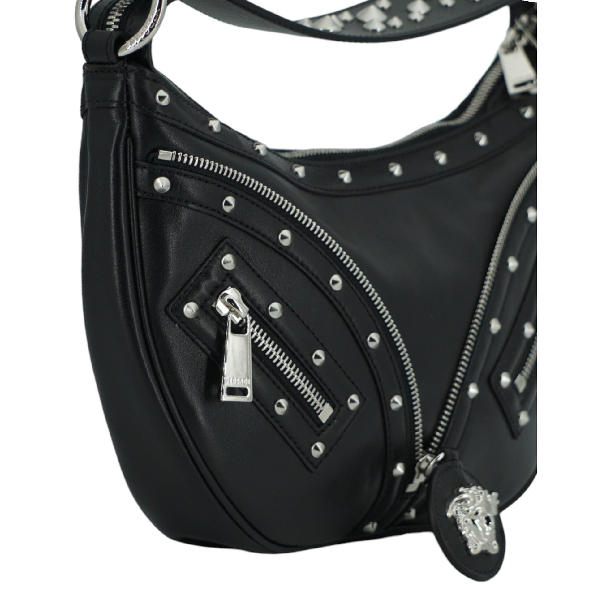 Versace Elegant Black Leather Hobo Shoulder Bag Versace