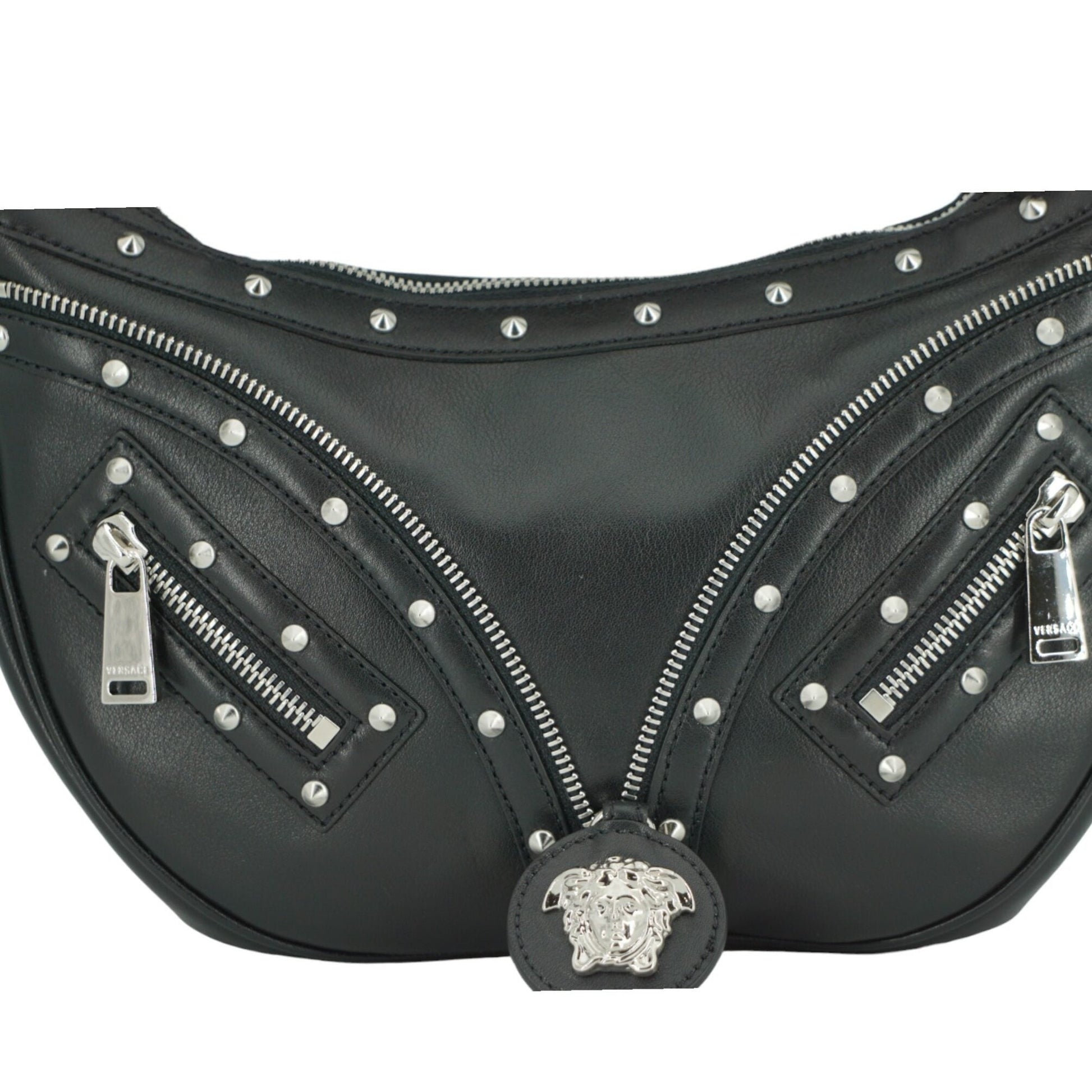 Versace Elegant Black Leather Hobo Shoulder Bag Versace