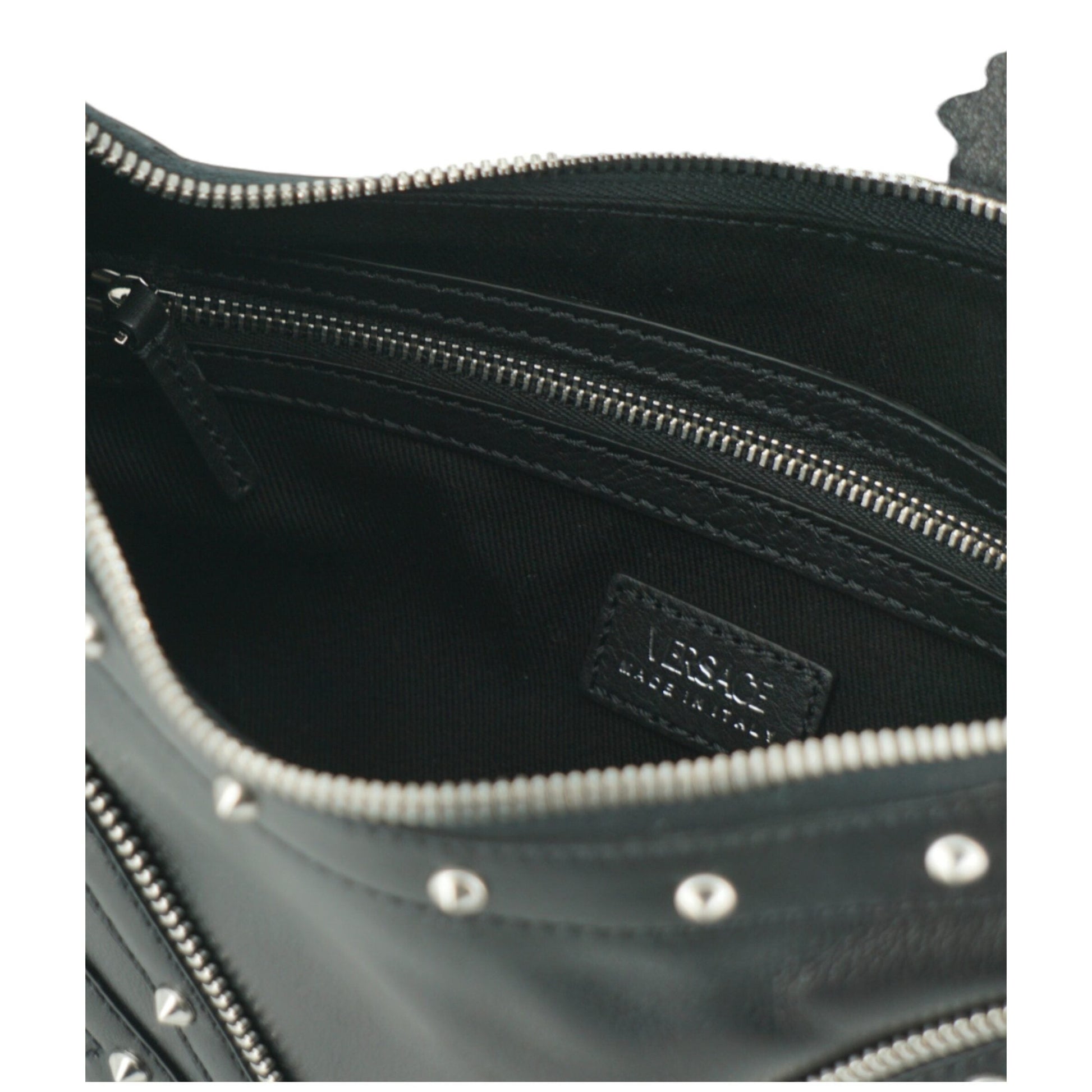 Versace Elegant Black Leather Hobo Shoulder Bag Versace