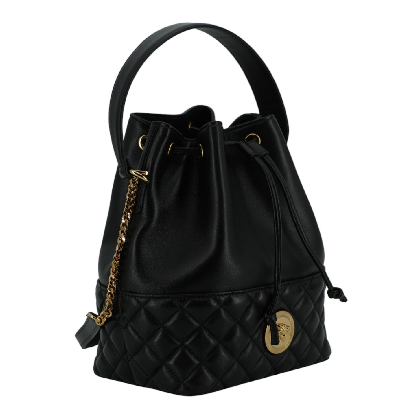 Versace Elegant Black Leather Medusa Bucket Shoulder Bag Versace