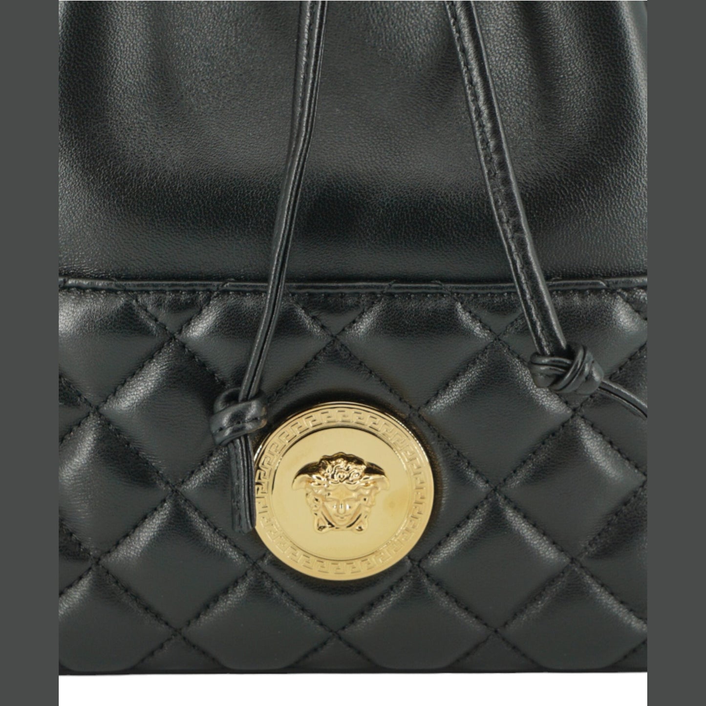 Versace Elegant Black Leather Medusa Bucket Shoulder Bag Versace