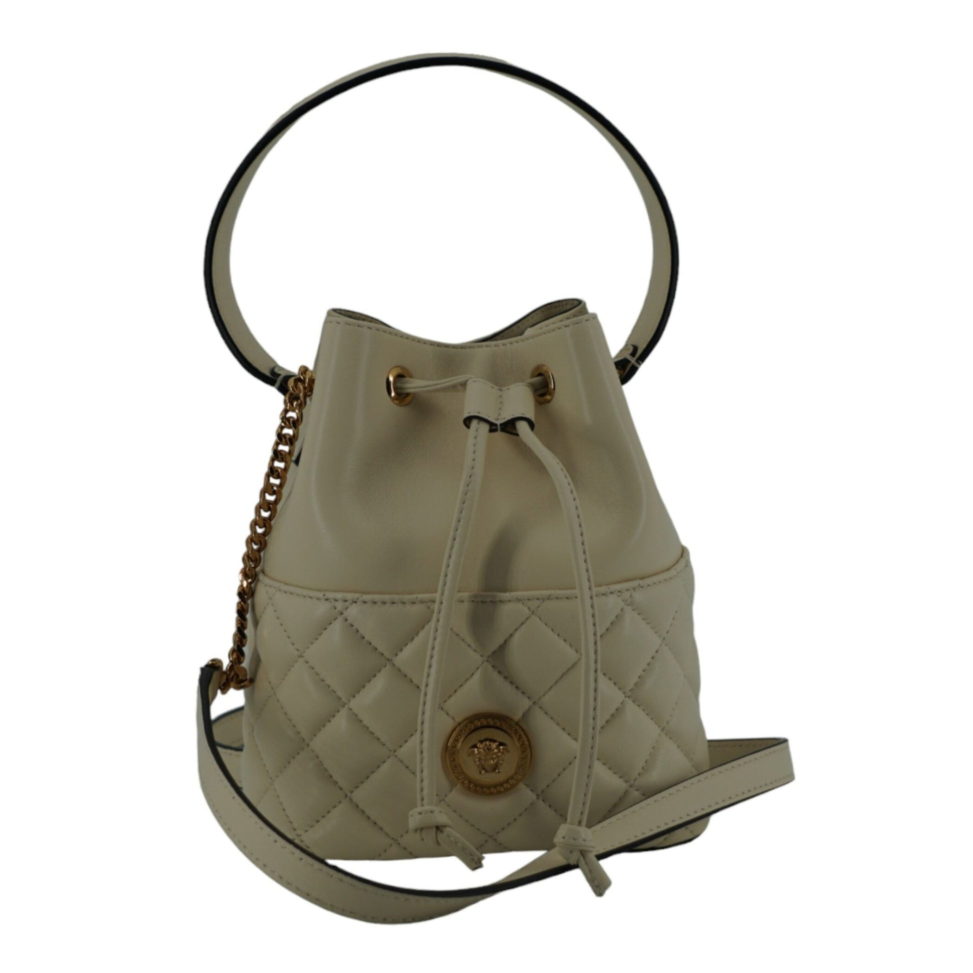 Versace Elegant Small White Leather Bucket Shoulder Bag Versace